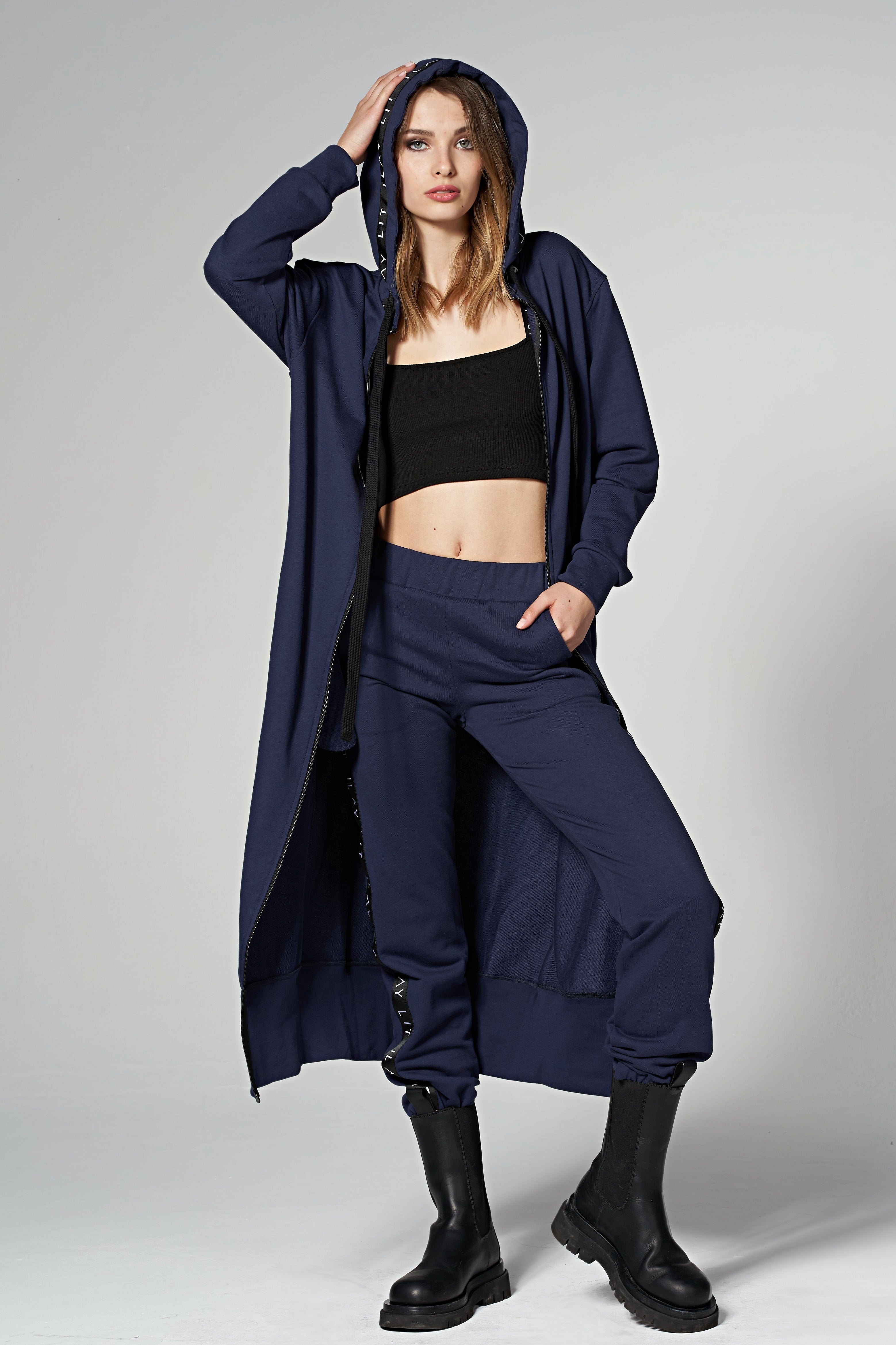Hoodie Coat Long Blue Ilaylit