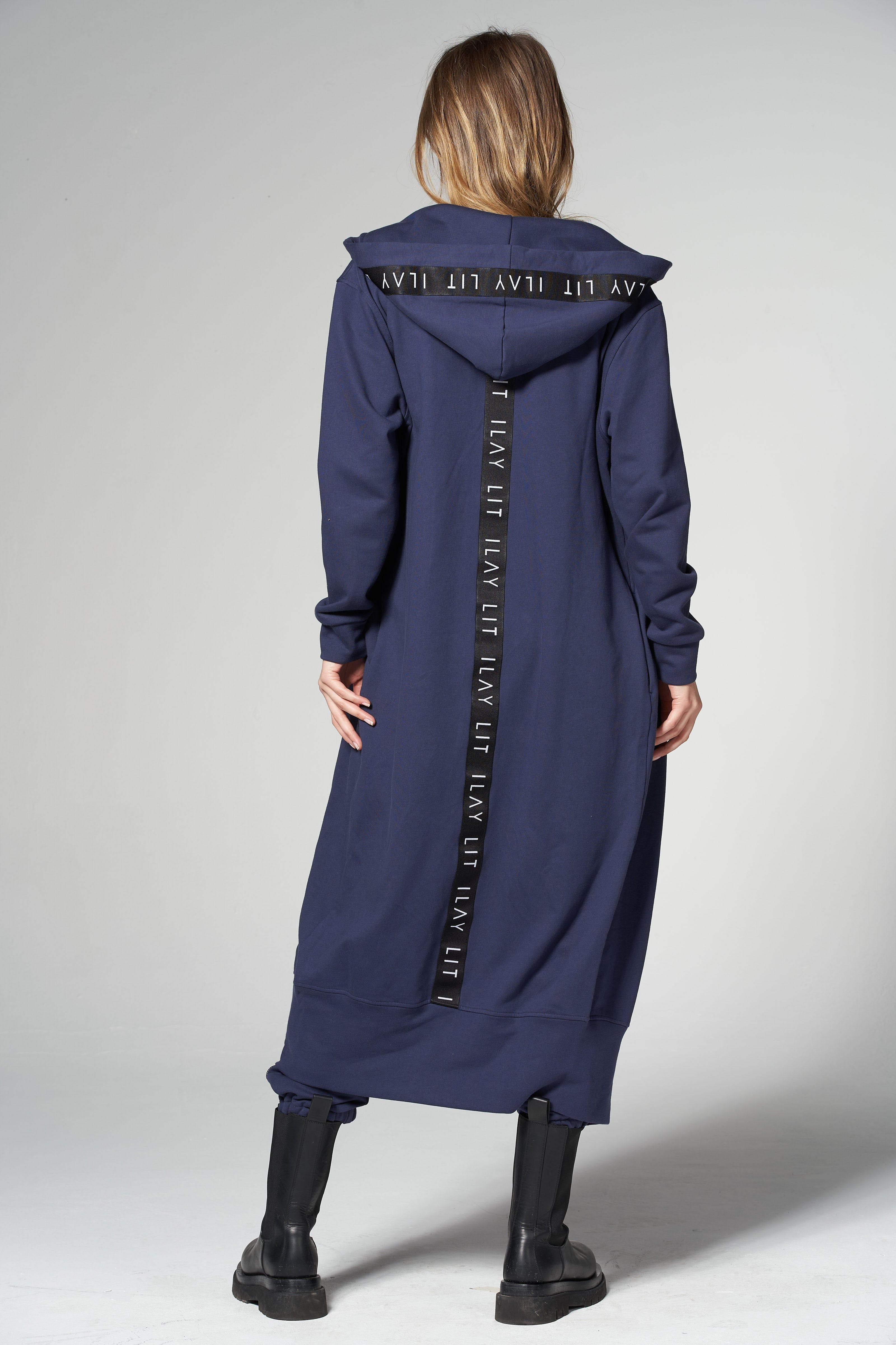 Hoodie Coat Long Blue Ilaylit