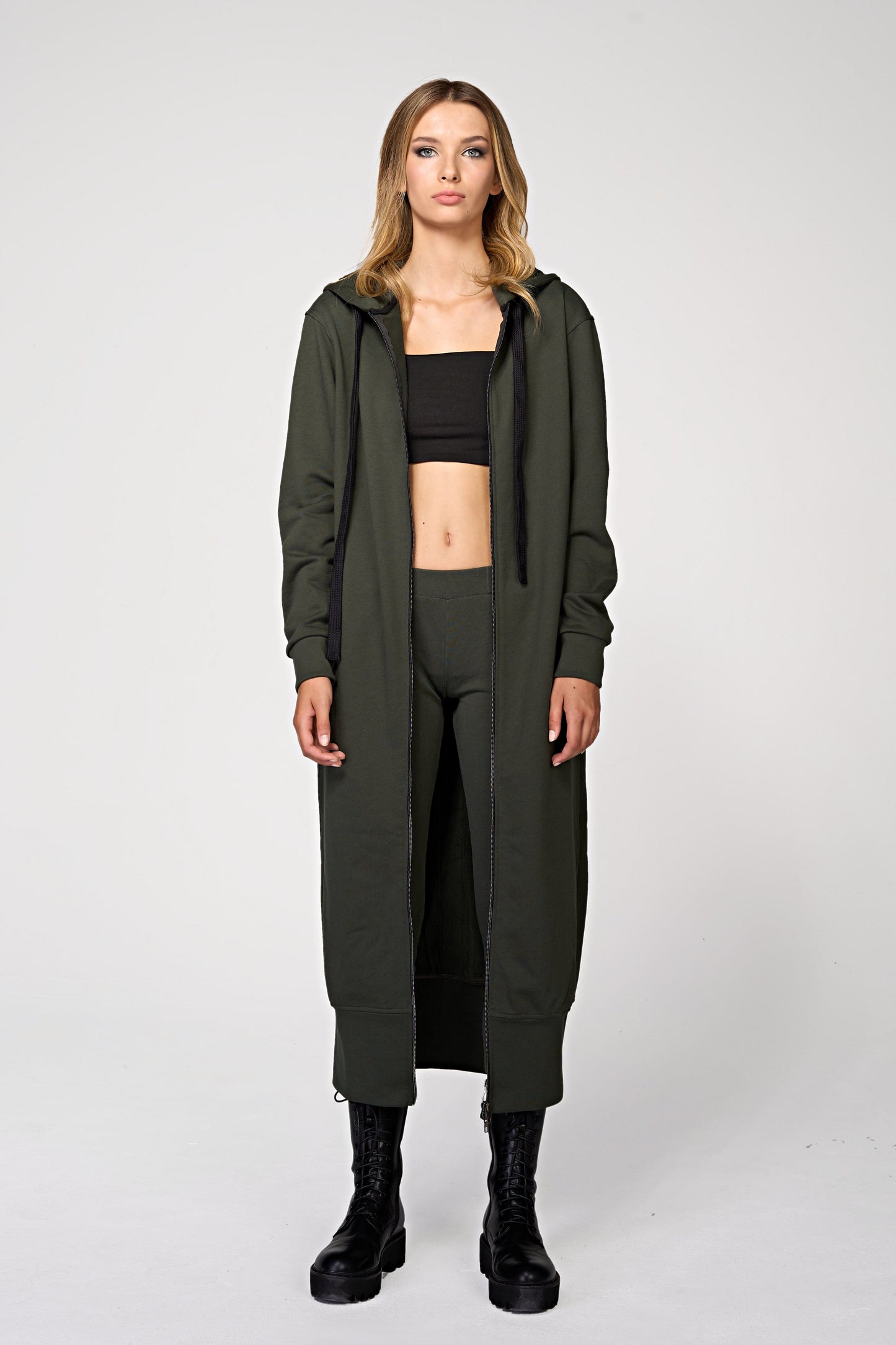 Hoodie Coat Long Olive Ilaylit