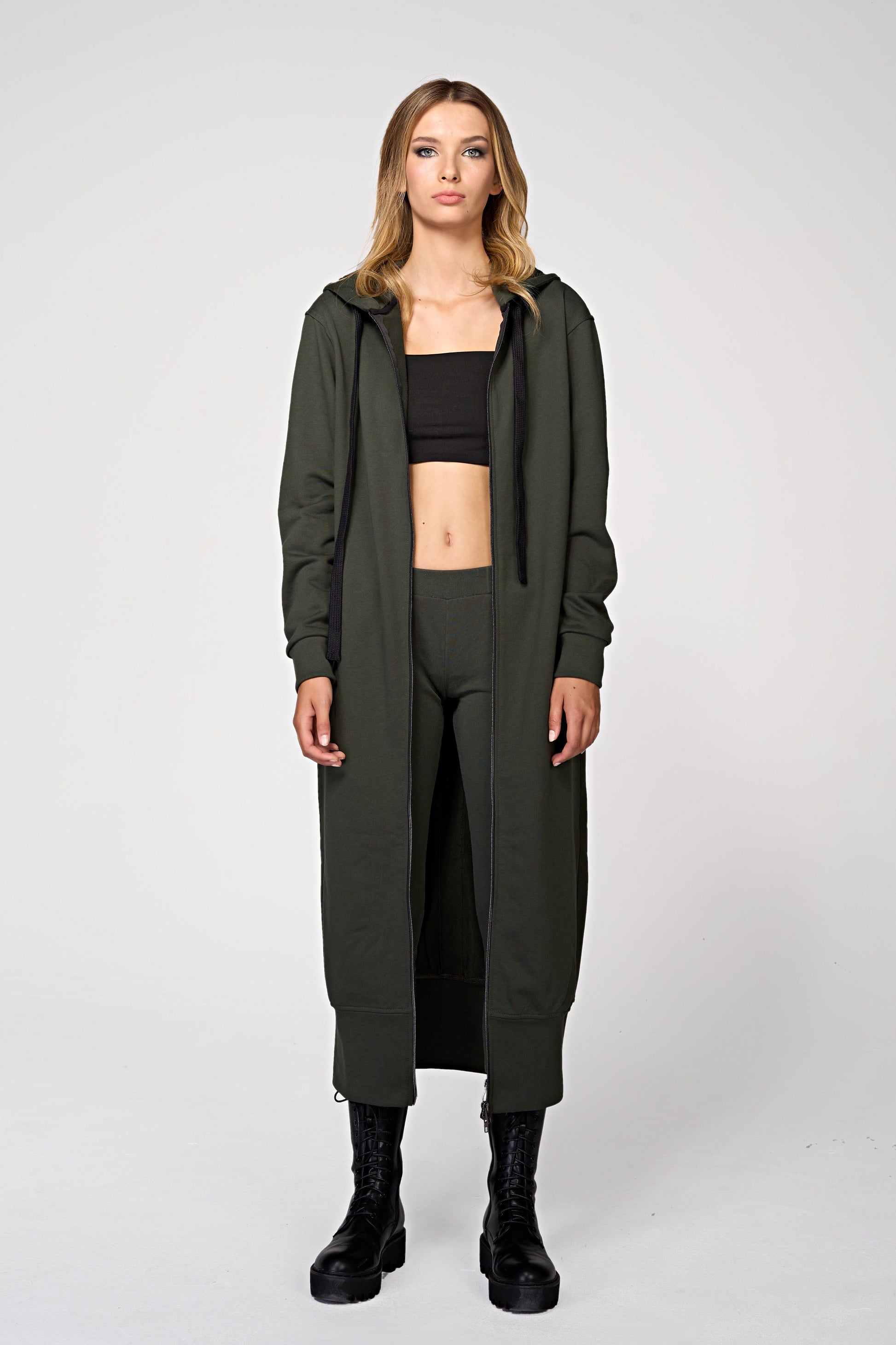 Hoodie Coat Long Olive Ilaylit