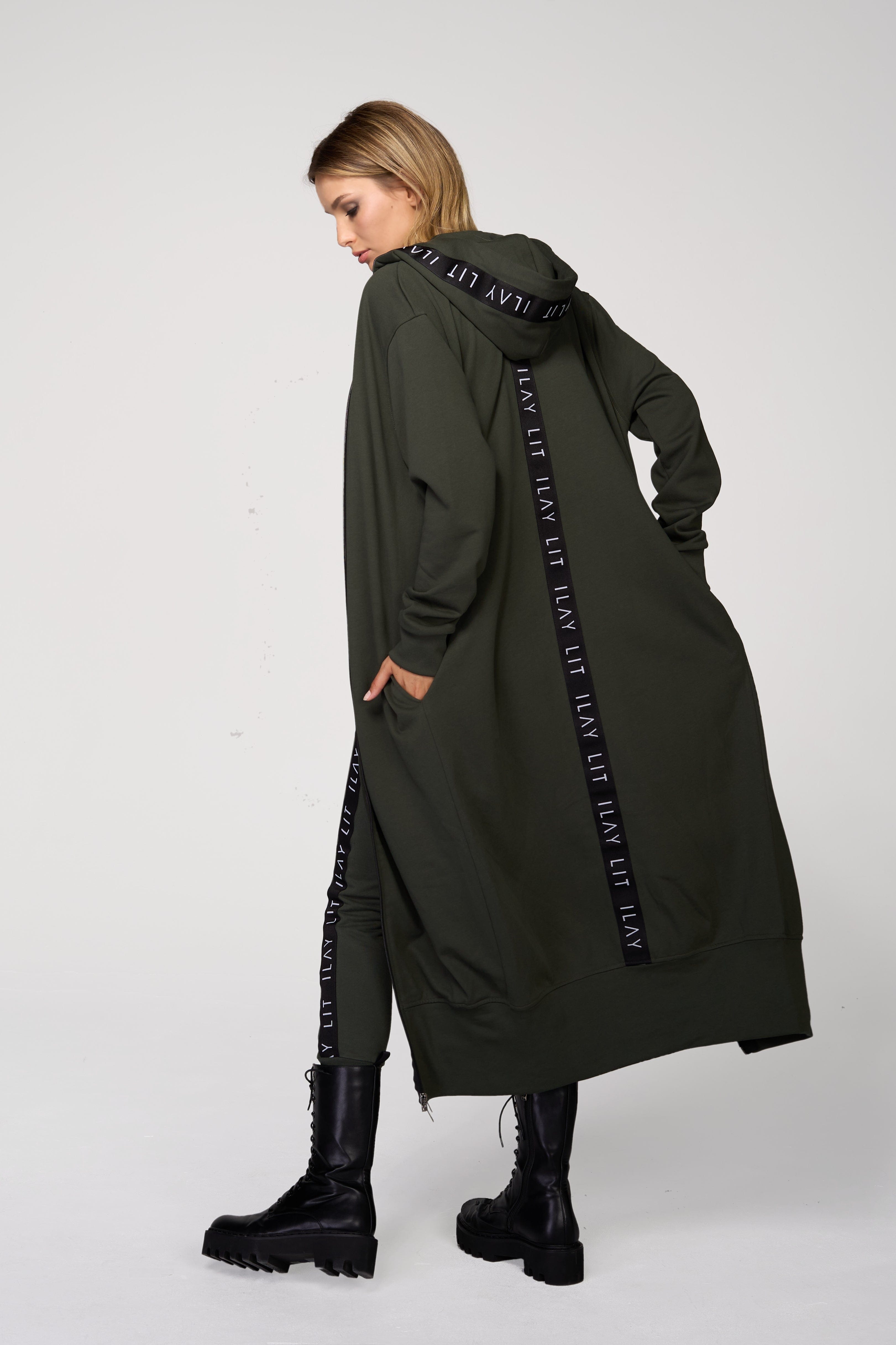 Hoodie Coat Long Olive Ilaylit