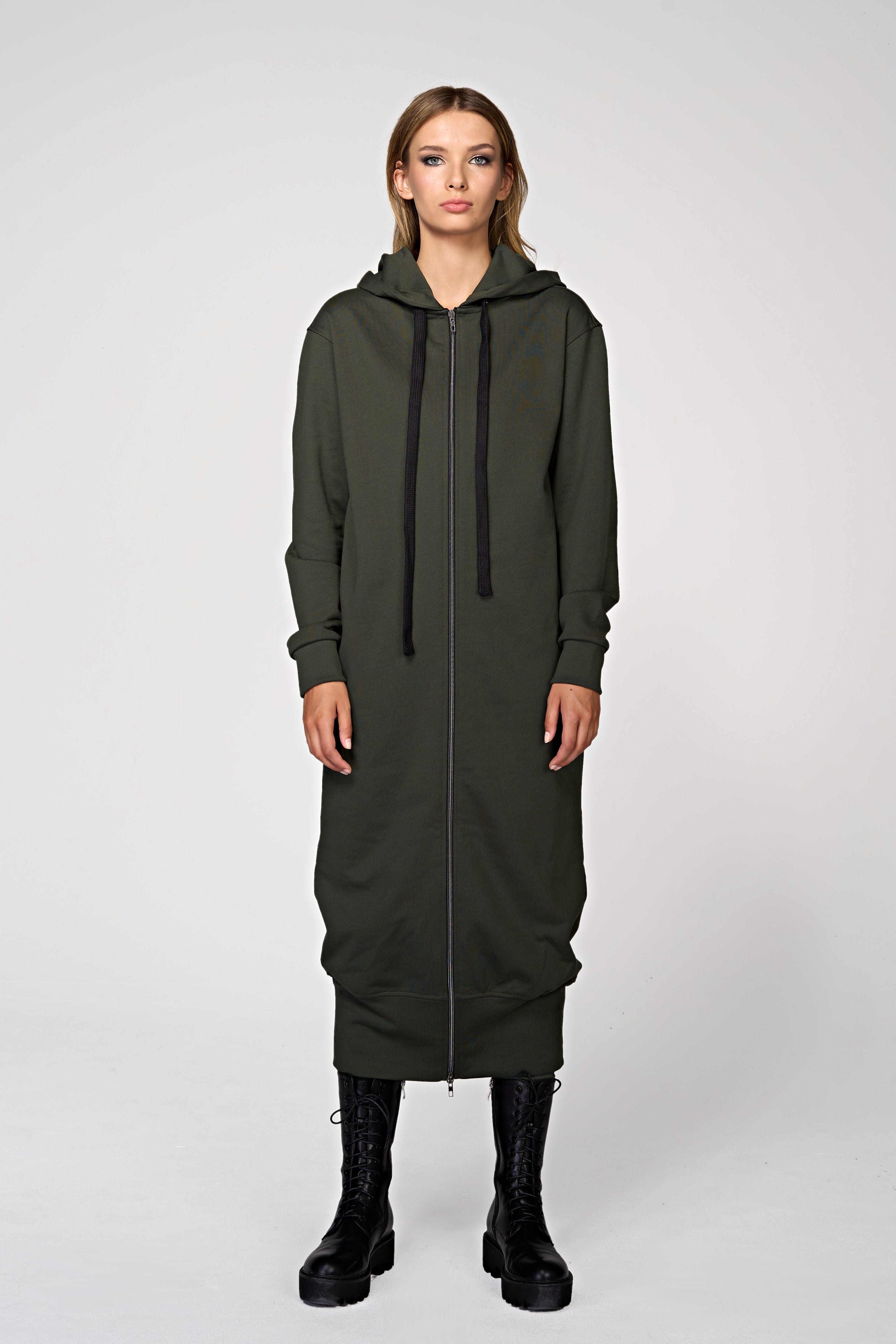 Hoodie Coat Long Olive Ilaylit
