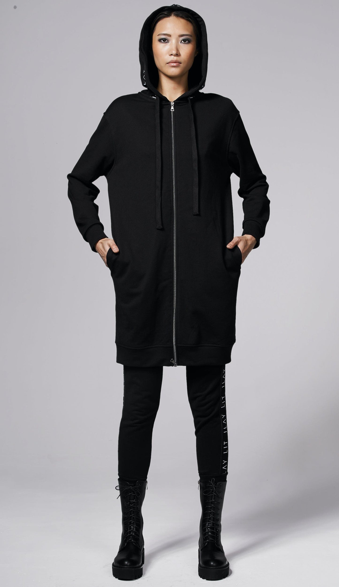 Hoodie Coat Midi Black Ilaylit