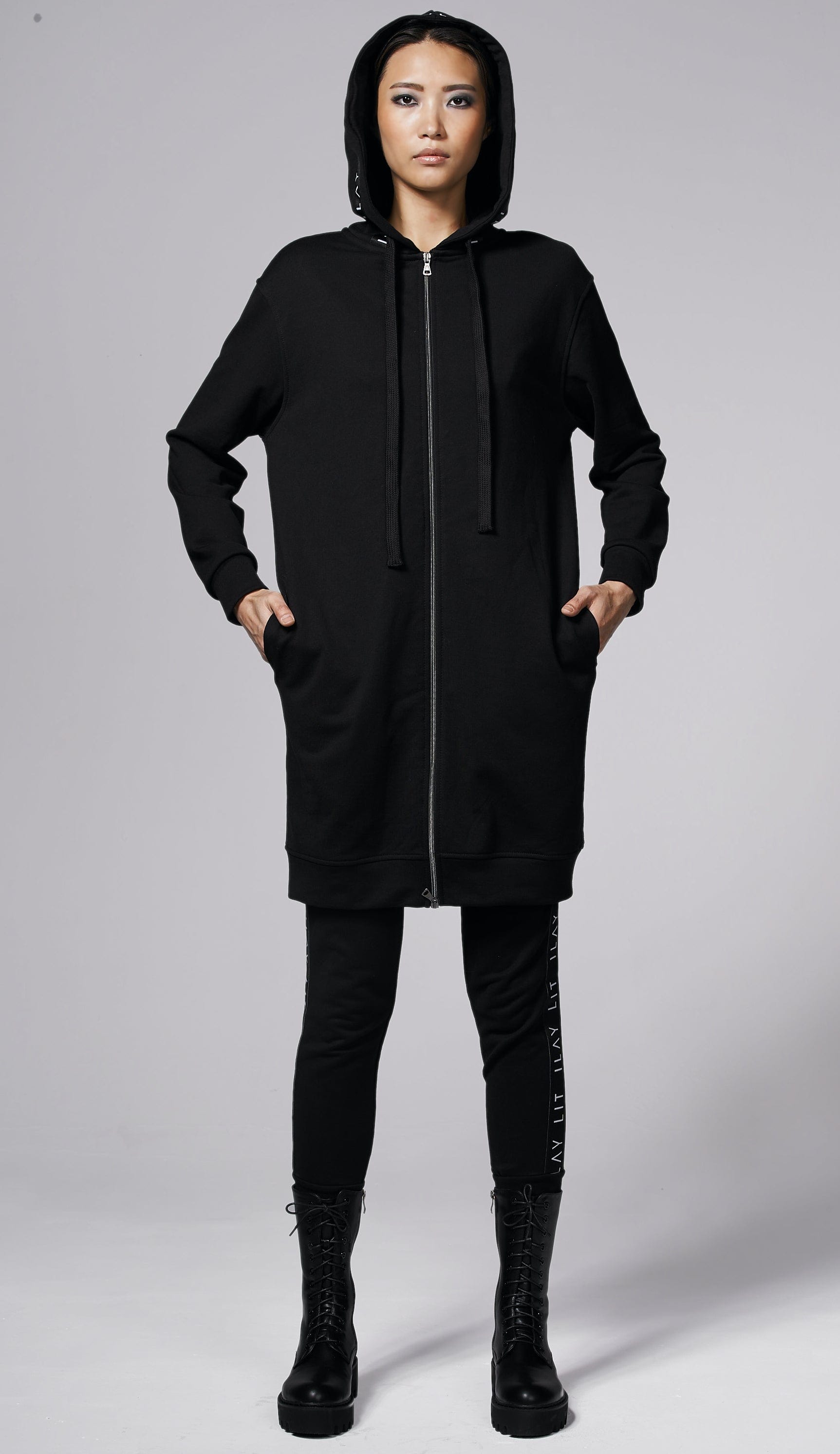 Hoodie Coat Midi Black Ilaylit