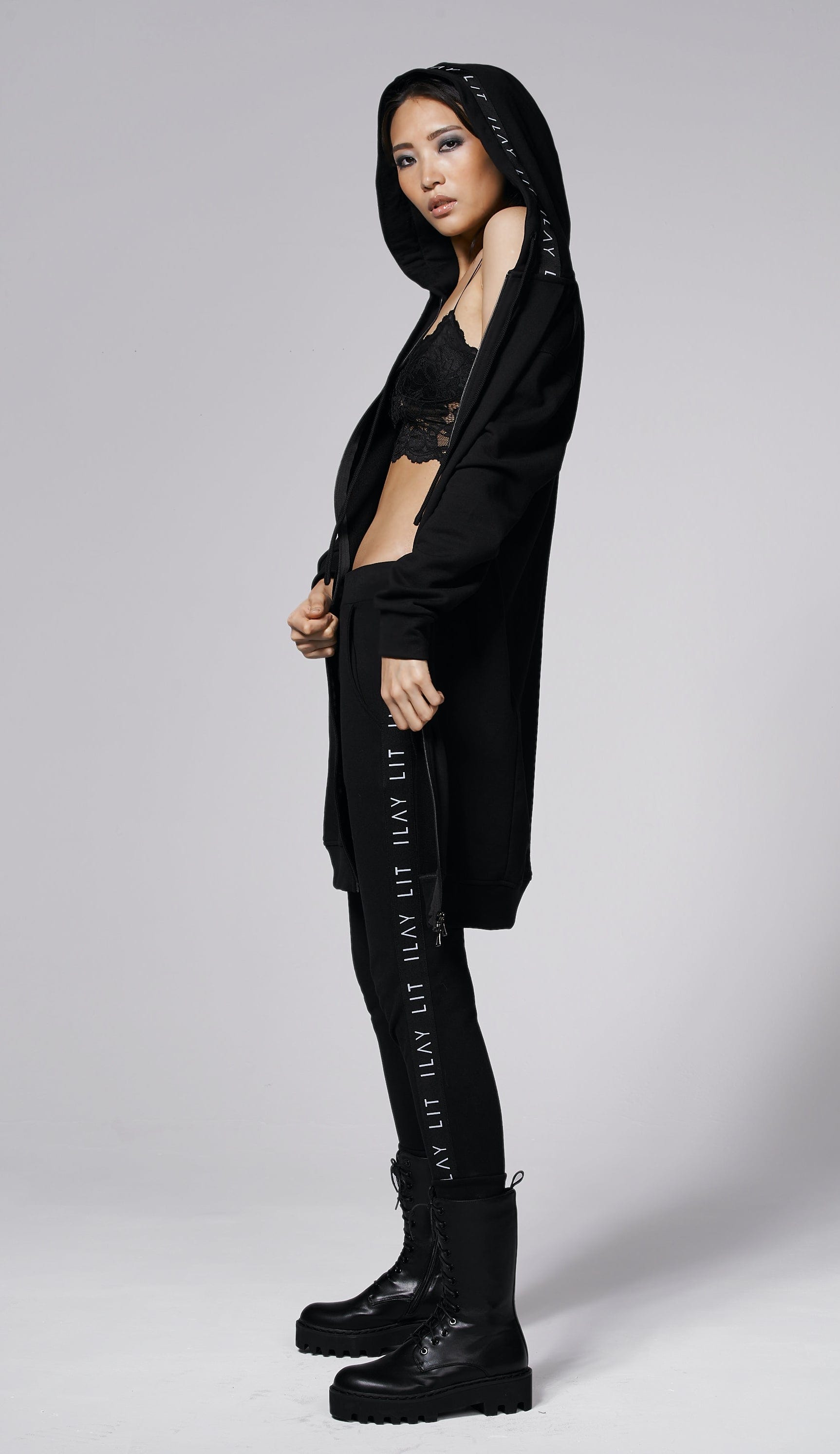 Hoodie Coat Midi Black Ilaylit