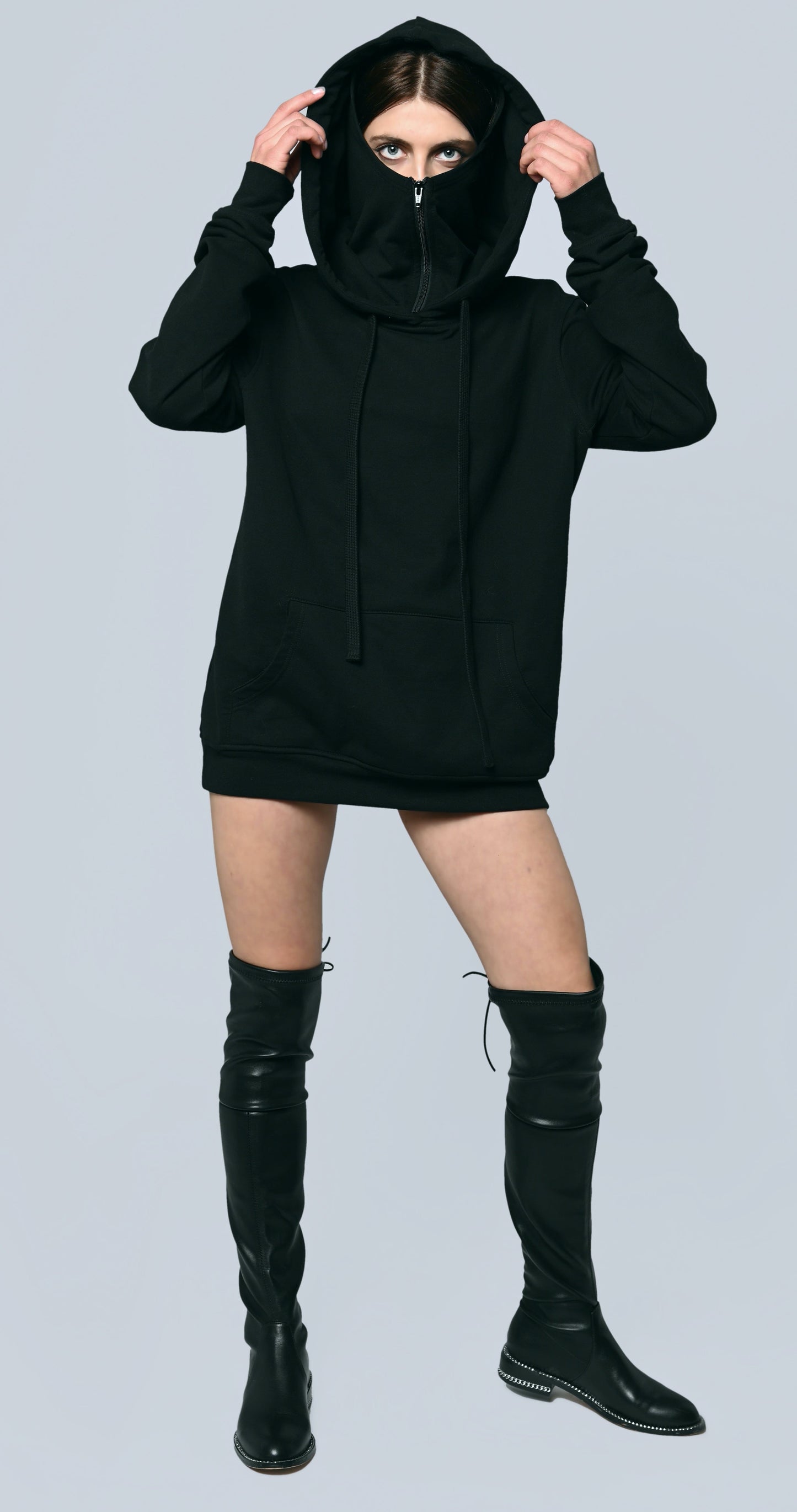 Ike Double Cap Hoodie UNISEX bis XXL BLACK Ilaylit