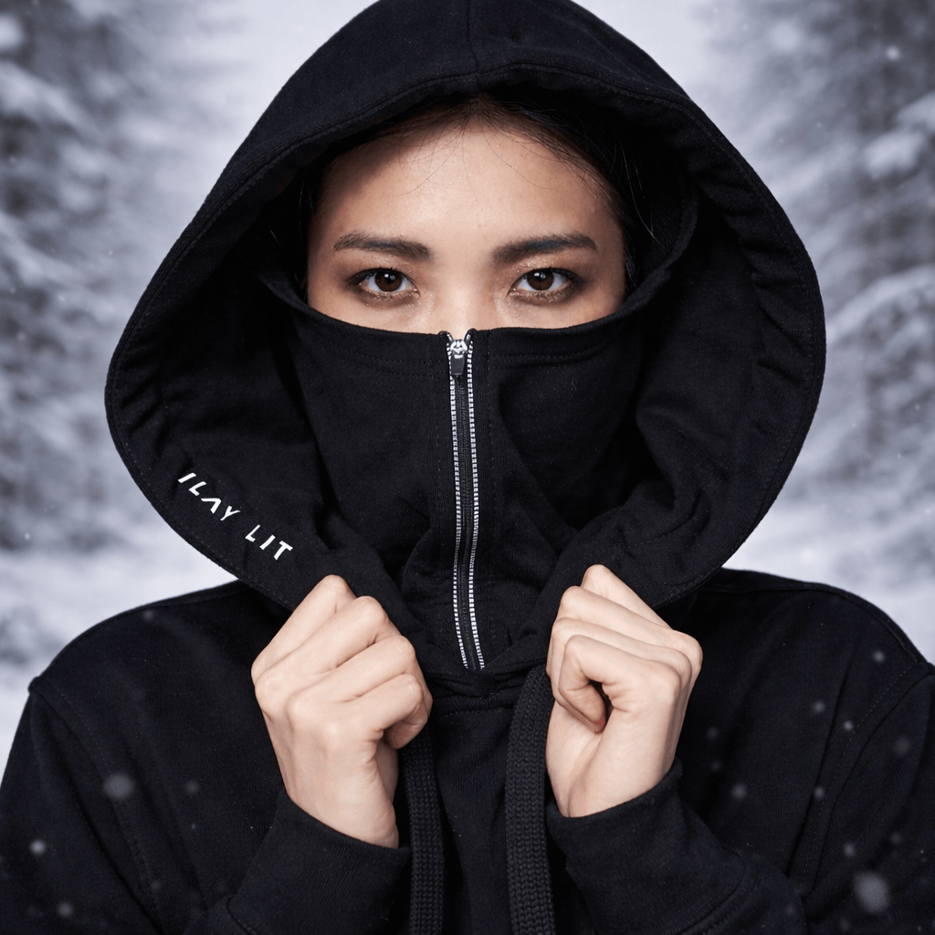 Mask Hoodie mit Face Cover & Kapuze - Unisex techwear Hoodie Black Ilaylit
