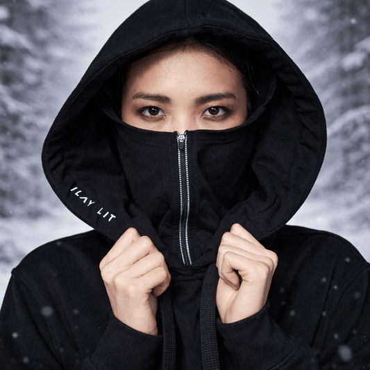 Mask Hoodie mit Face Cover & Kapuze - Unisex techwear Hoodie Black Ilaylit