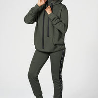 Mask Hoodie mit Face Cover & Kapuze - Unisex techwear Hoodie Olive Ilaylit