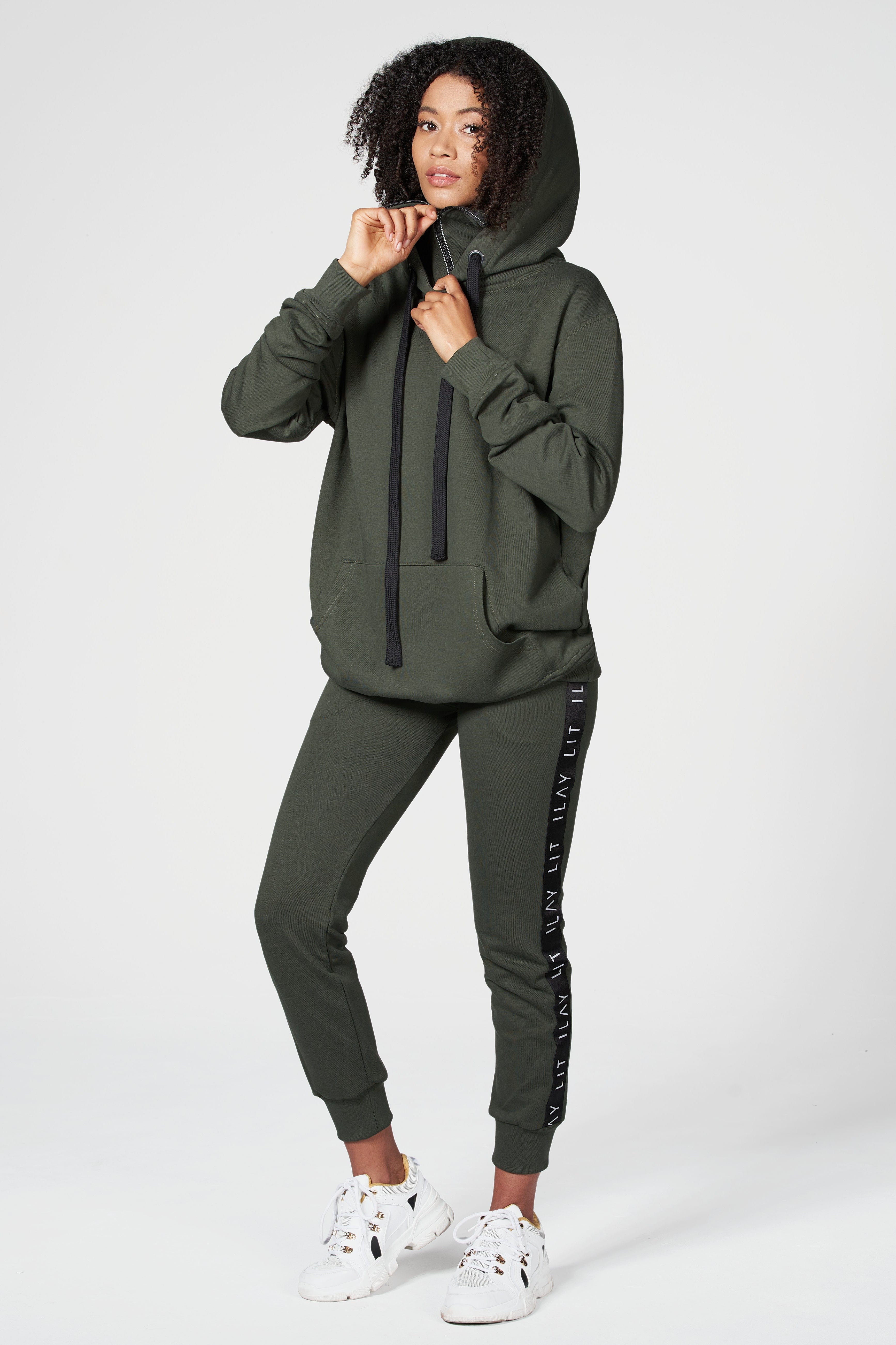Mask Hoodie mit Face Cover & Kapuze - Unisex techwear Hoodie Olive Ilaylit