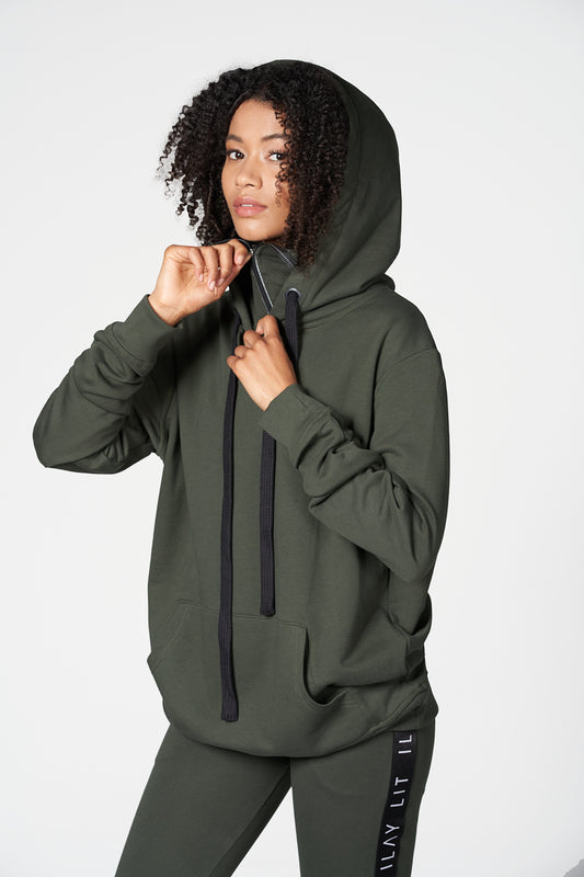 Mask Hoodie mit Face Cover & Kapuze - Unisex techwear Hoodie Olive Ilaylit