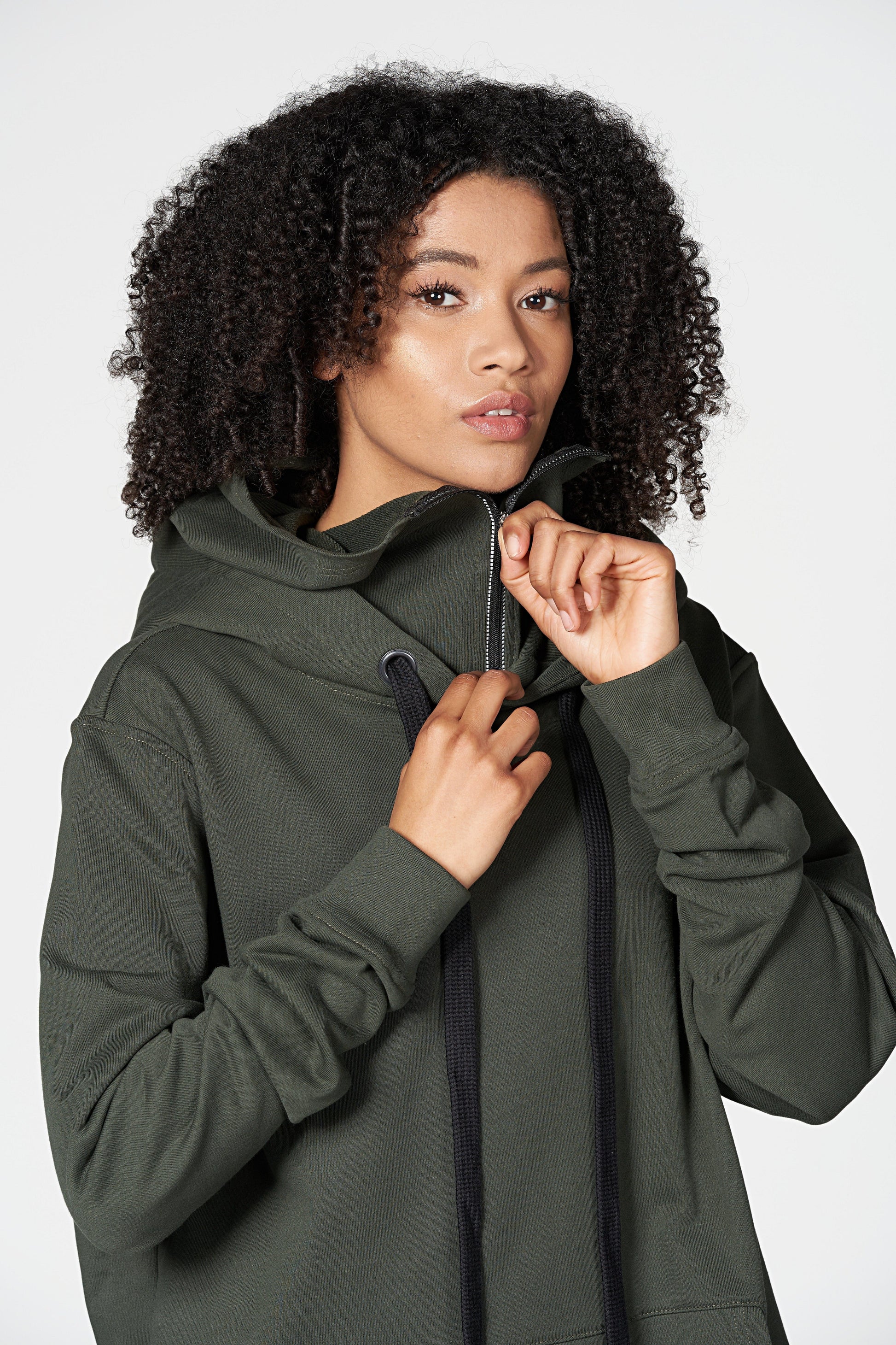 Mask Hoodie mit Face Cover & Kapuze - Unisex techwear Hoodie Olive Ilaylit