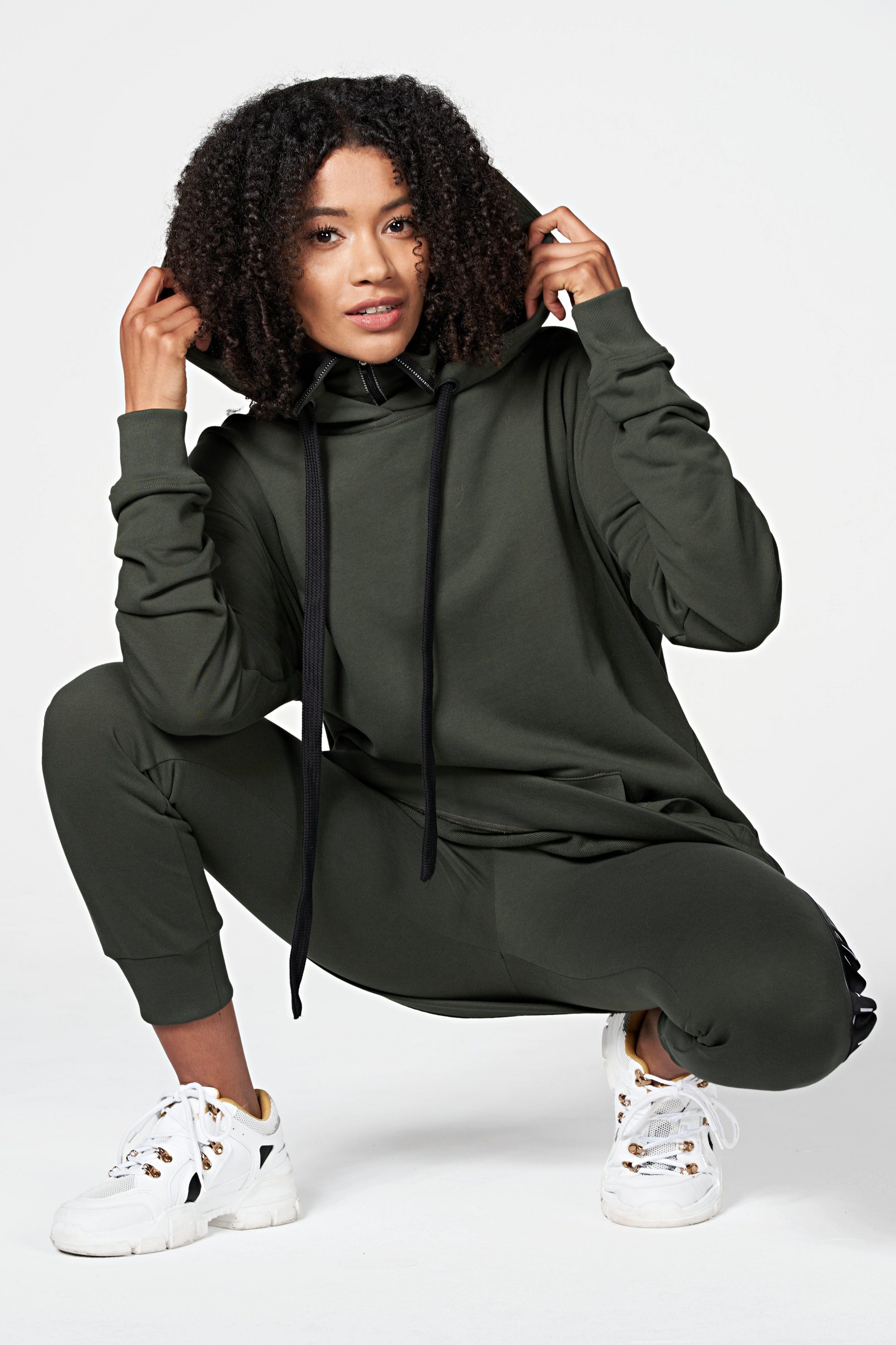 Mask Hoodie mit Face Cover & Kapuze - Unisex techwear Hoodie Olive Ilaylit