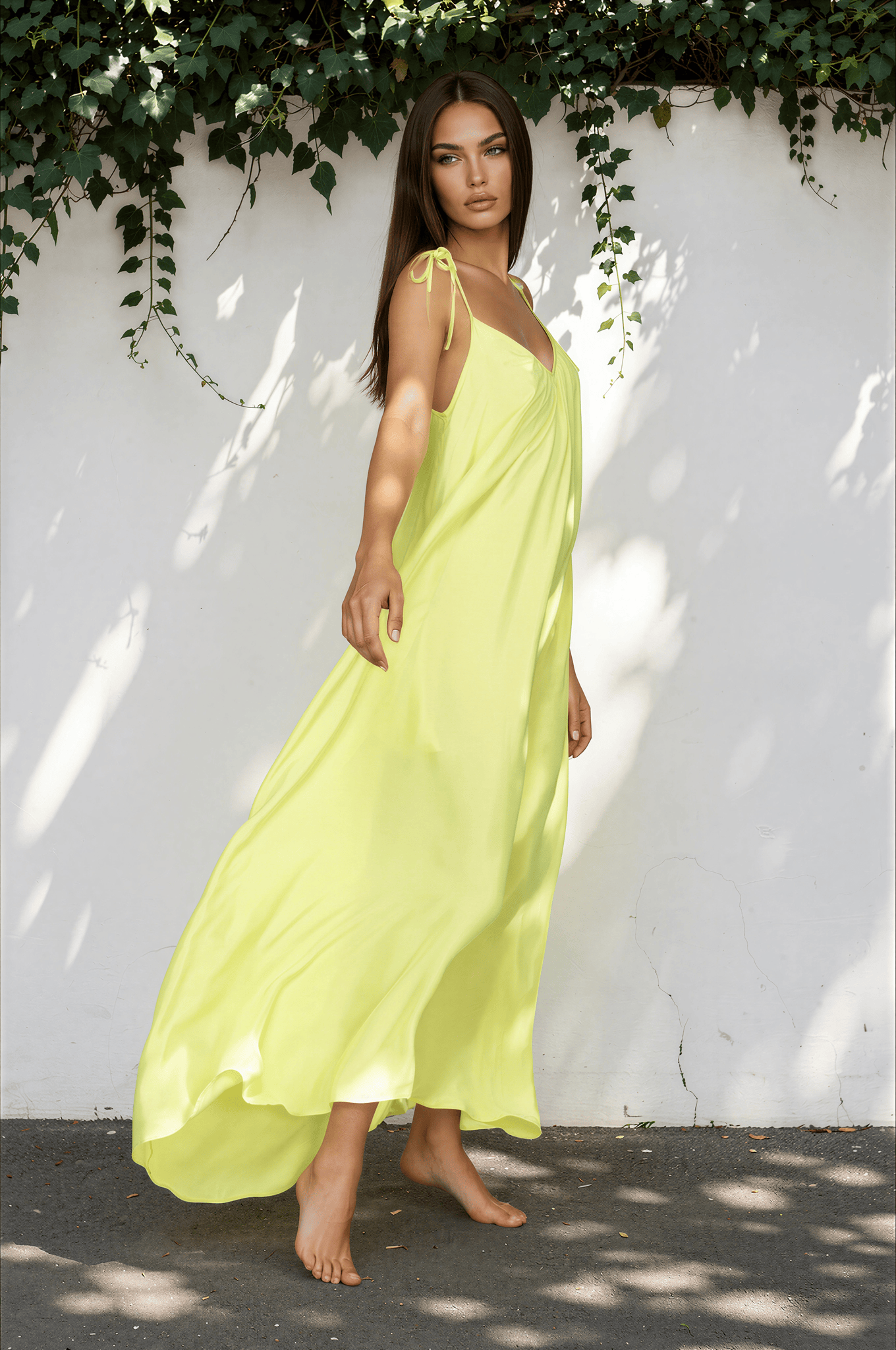 Maxi Trägerkleid, Neongelb, ADELE One Size Ilaylit