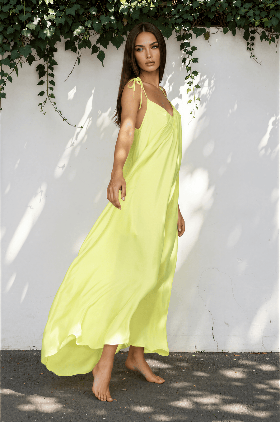 Maxi Trägerkleid, Neongelb, ADELE One Size Ilaylit
