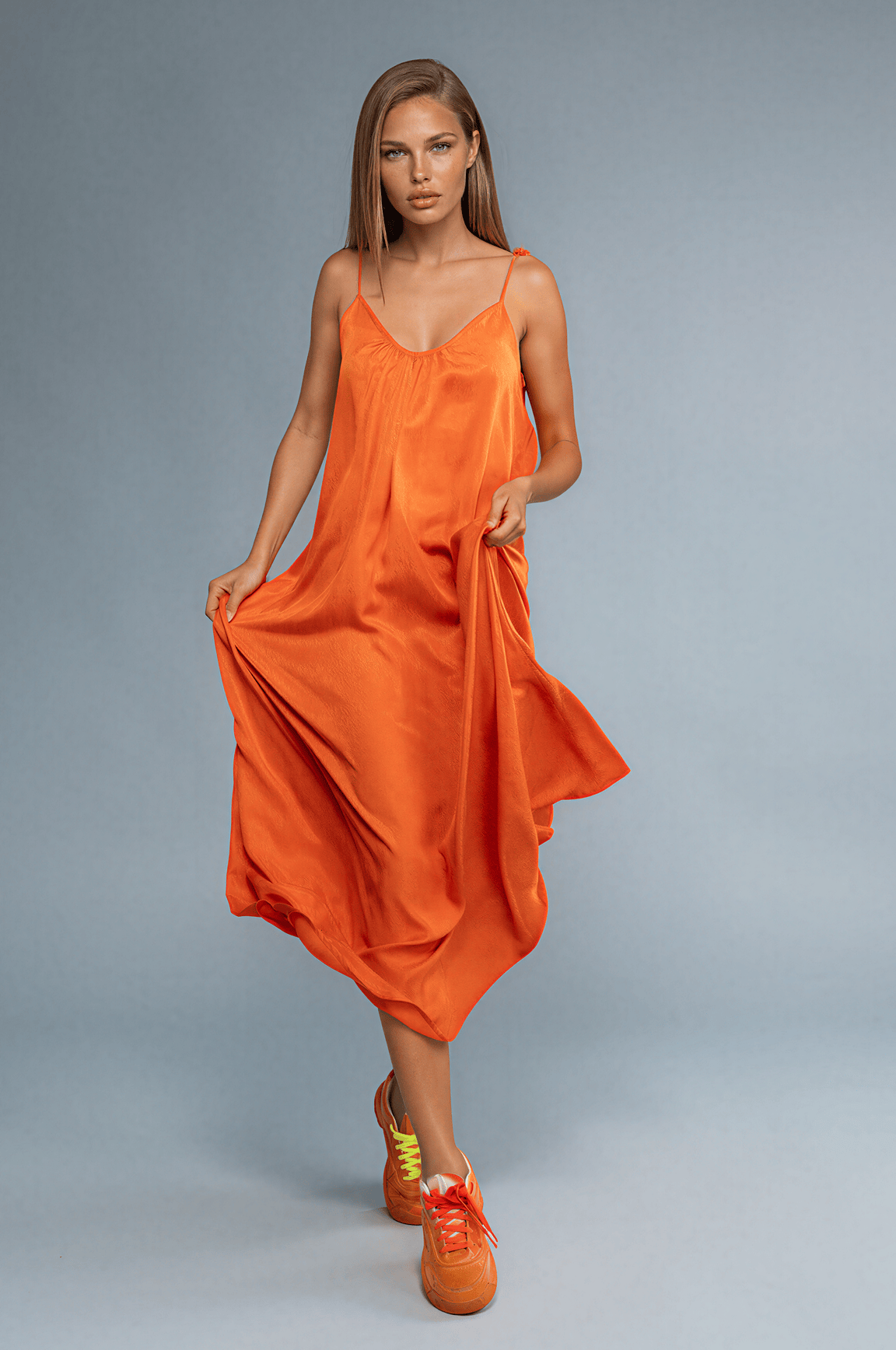 Maxi Trägerkleid, Orange, ADELE One Size Ilaylit