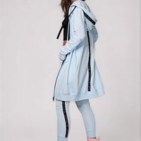 Midi Coat-Ice Blue-Lässiger Hoodiemantel im Urban Style Ilaylit