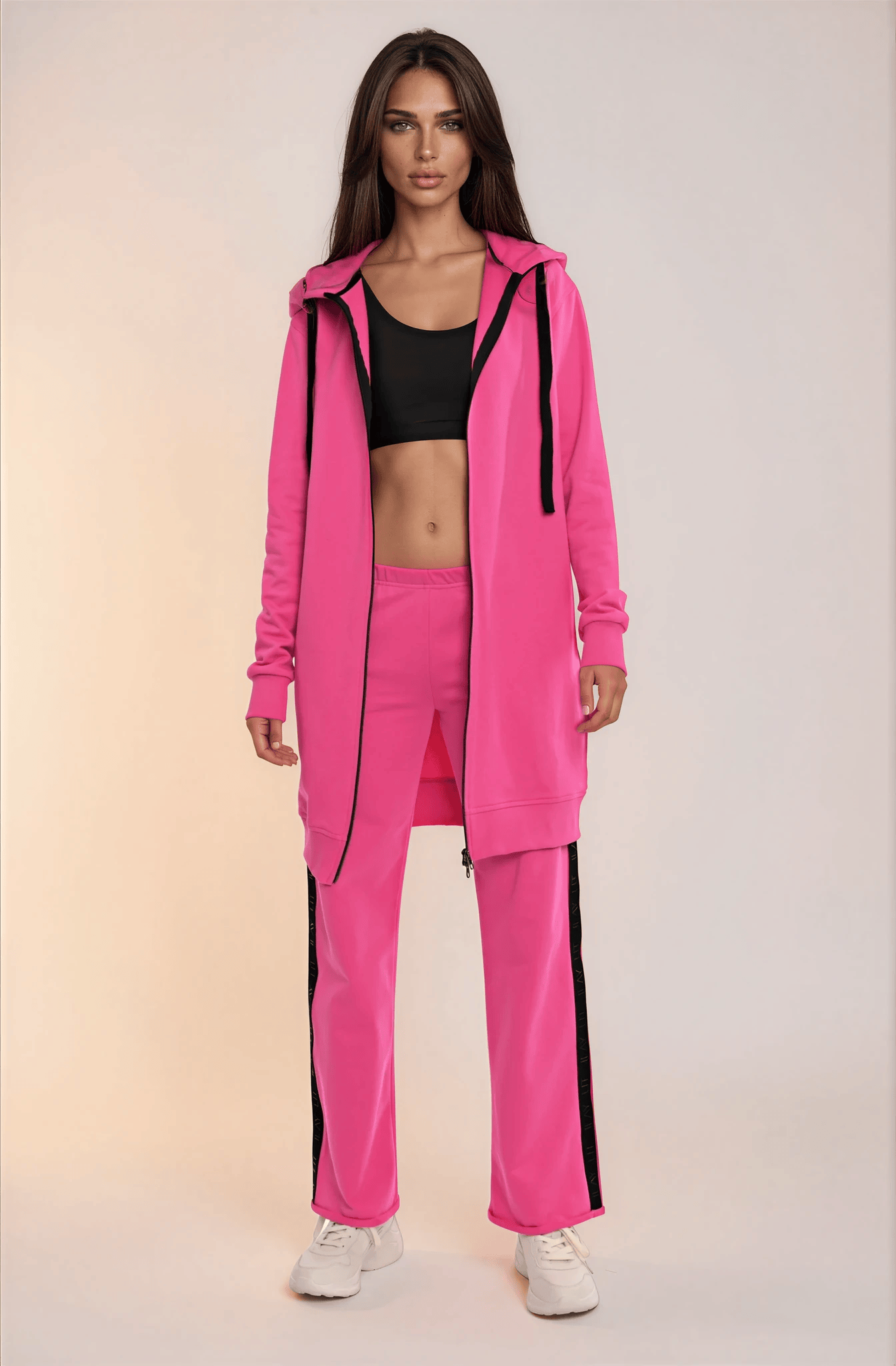 Midi Coat-Pink-Lässiger Hoodiemantel im Urban Style Ilaylit