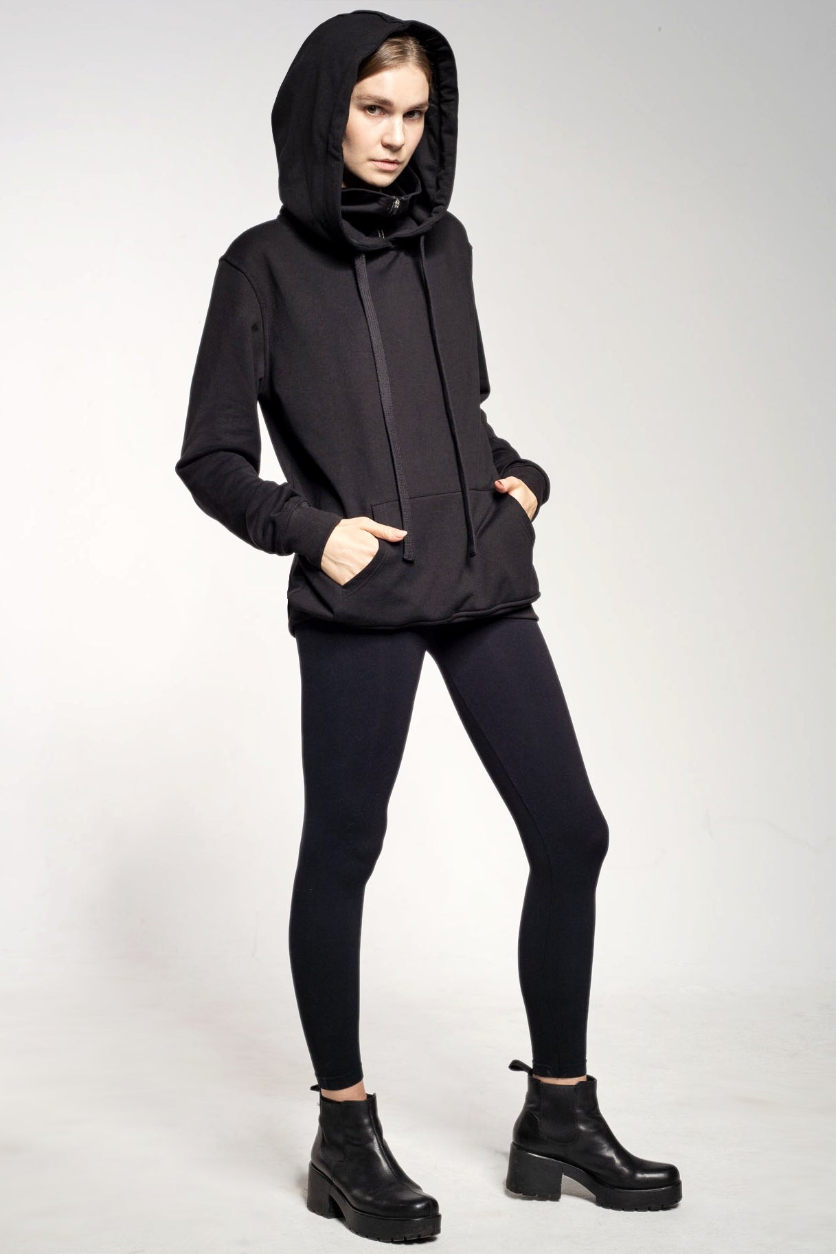Ike Double Cap Hoodie UNISEX bis XXL BLACK