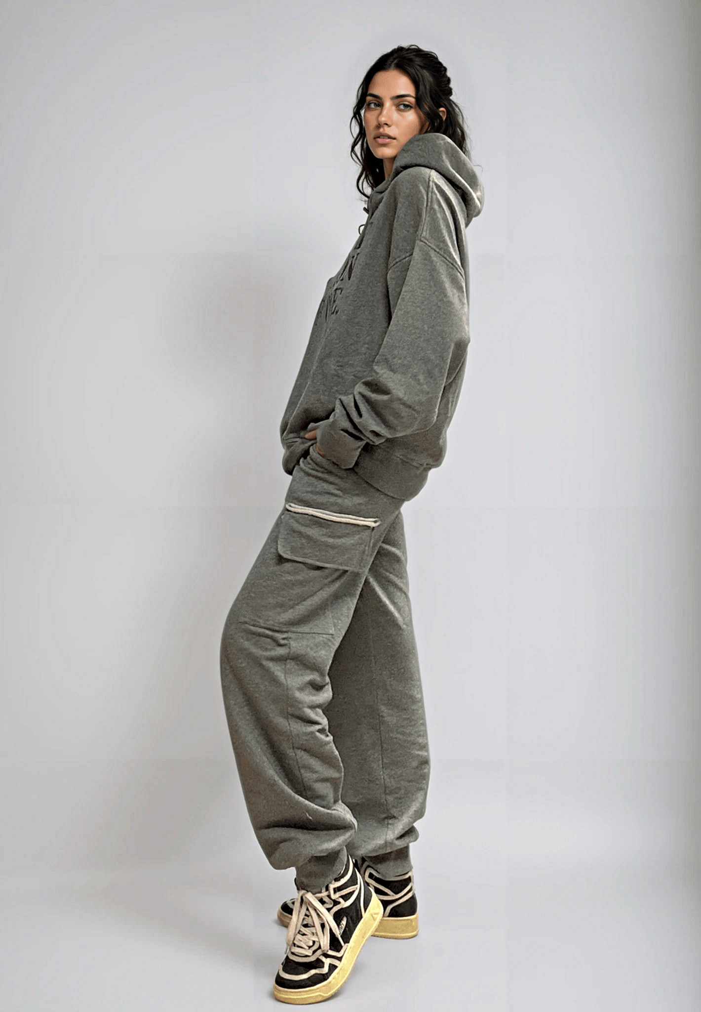 Riley Cargo Jogger Pants- Melange Raw Edge Ilaylit