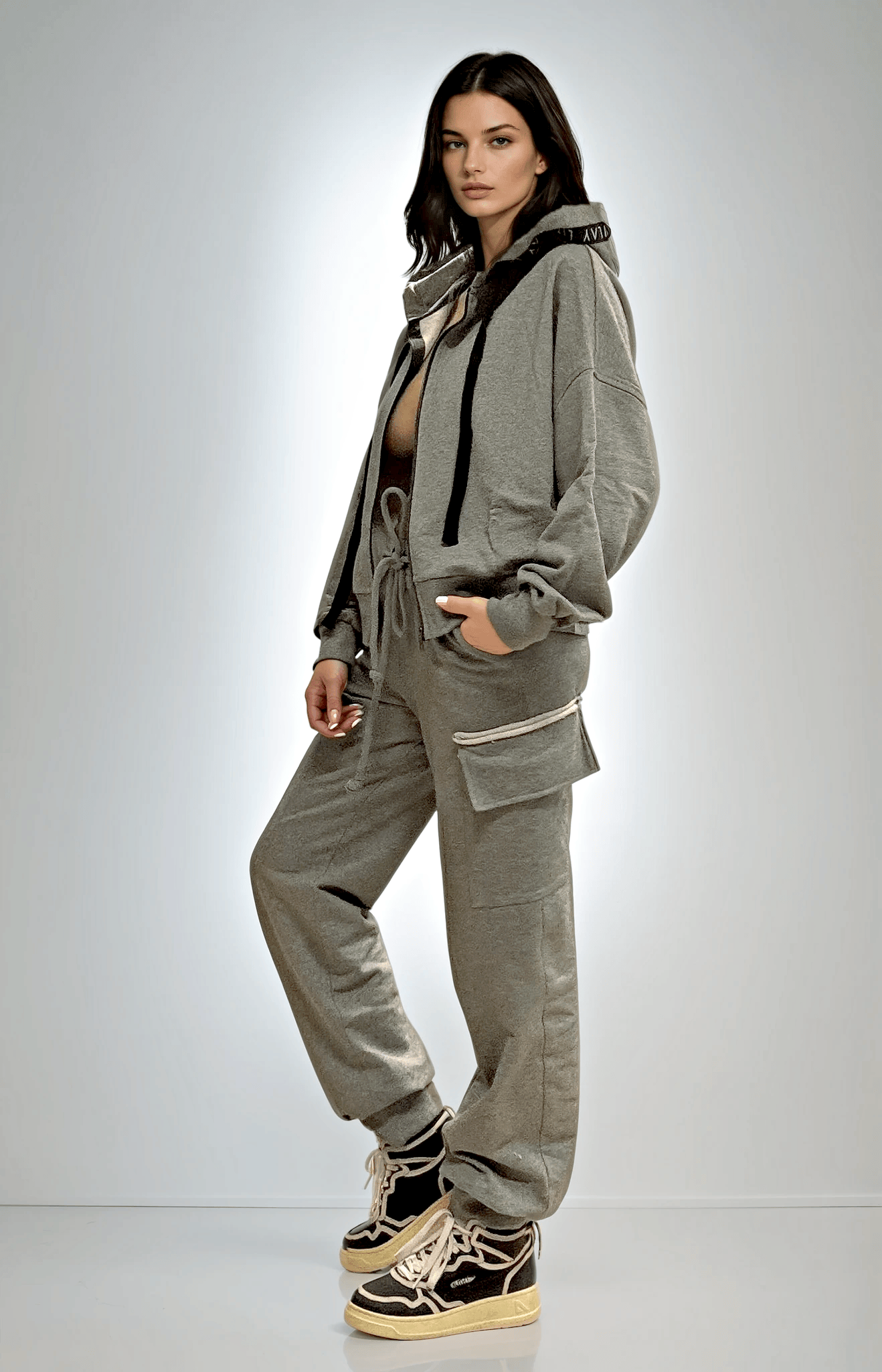 Riley Cargo Jogger Pants- Melange Raw Edge Ilaylit