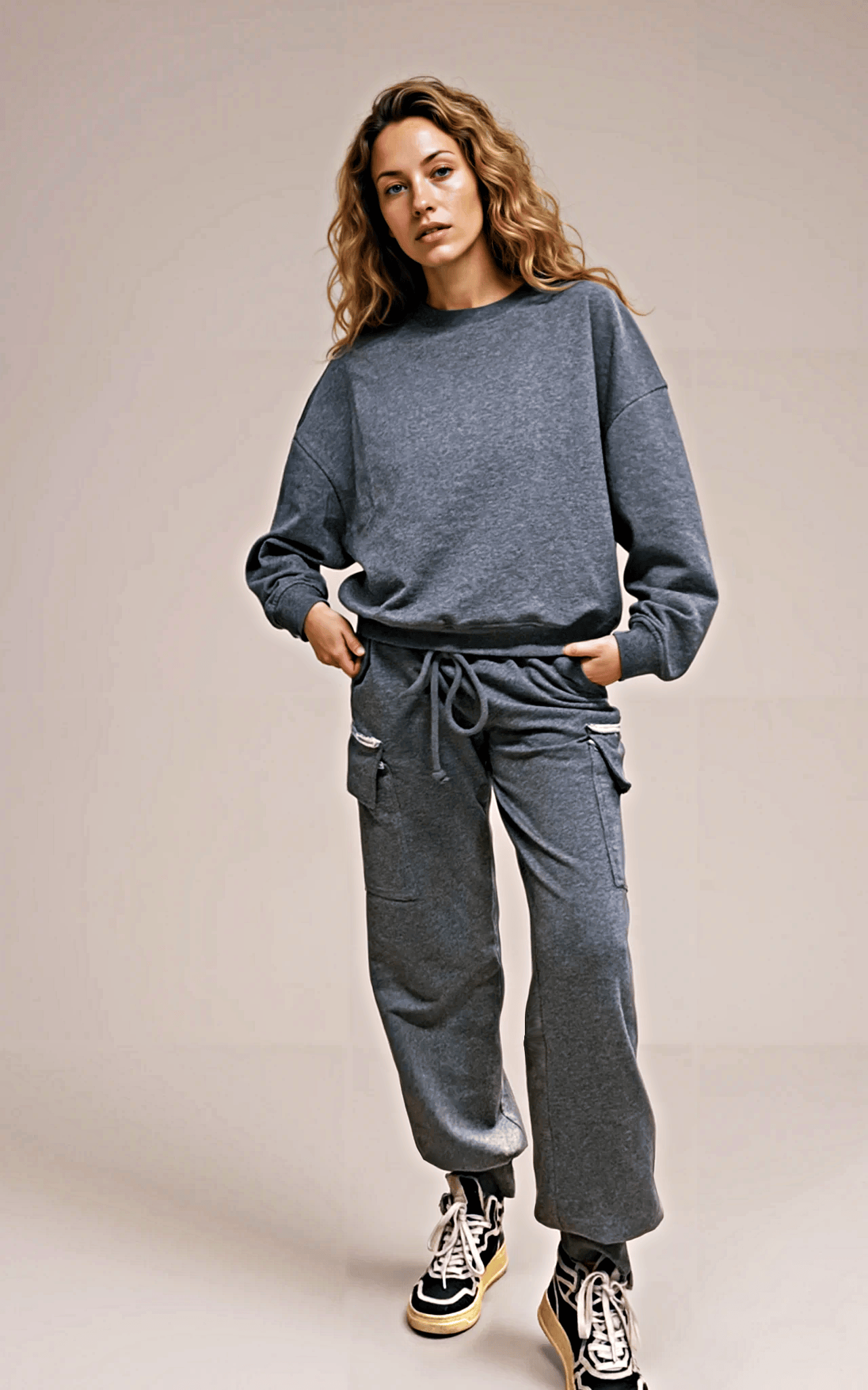 Riley Cargo Jogger Pants- Melange Raw Edge Ilaylit