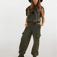 Riley Cargo Jogger Pants- Olive Raw Edge Ilaylit