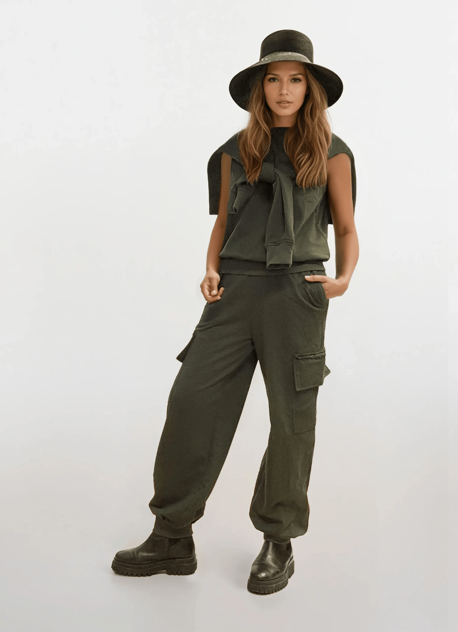 Riley Cargo Jogger Pants- Olive Raw Edge Ilaylit