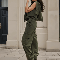 Riley Cargo Jogger Pants- Olive Raw Edge Ilaylit