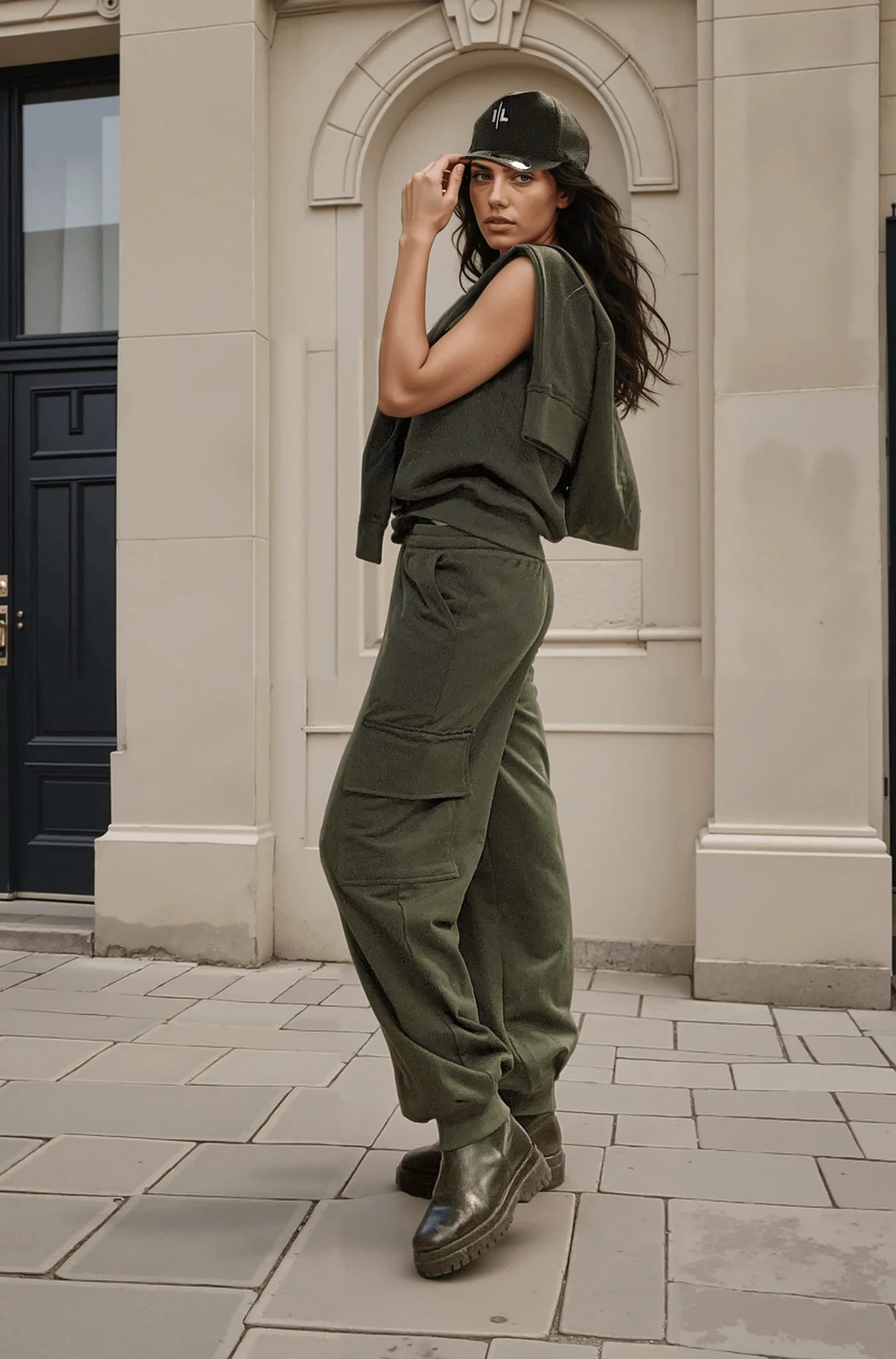 Riley Cargo Jogger Pants- Olive Raw Edge Ilaylit