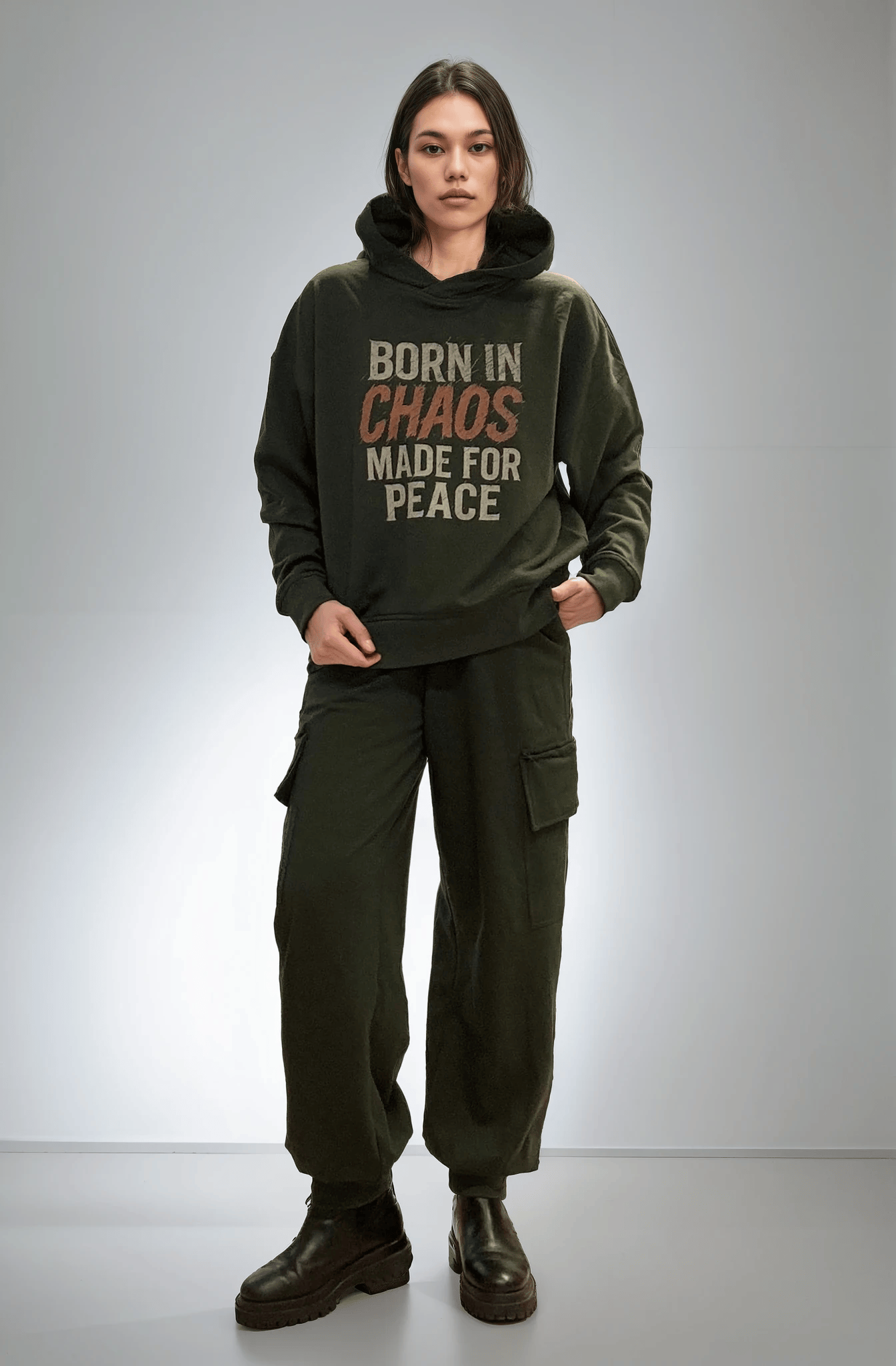 Riley Cargo Jogger Pants- Olive Raw Edge Ilaylit